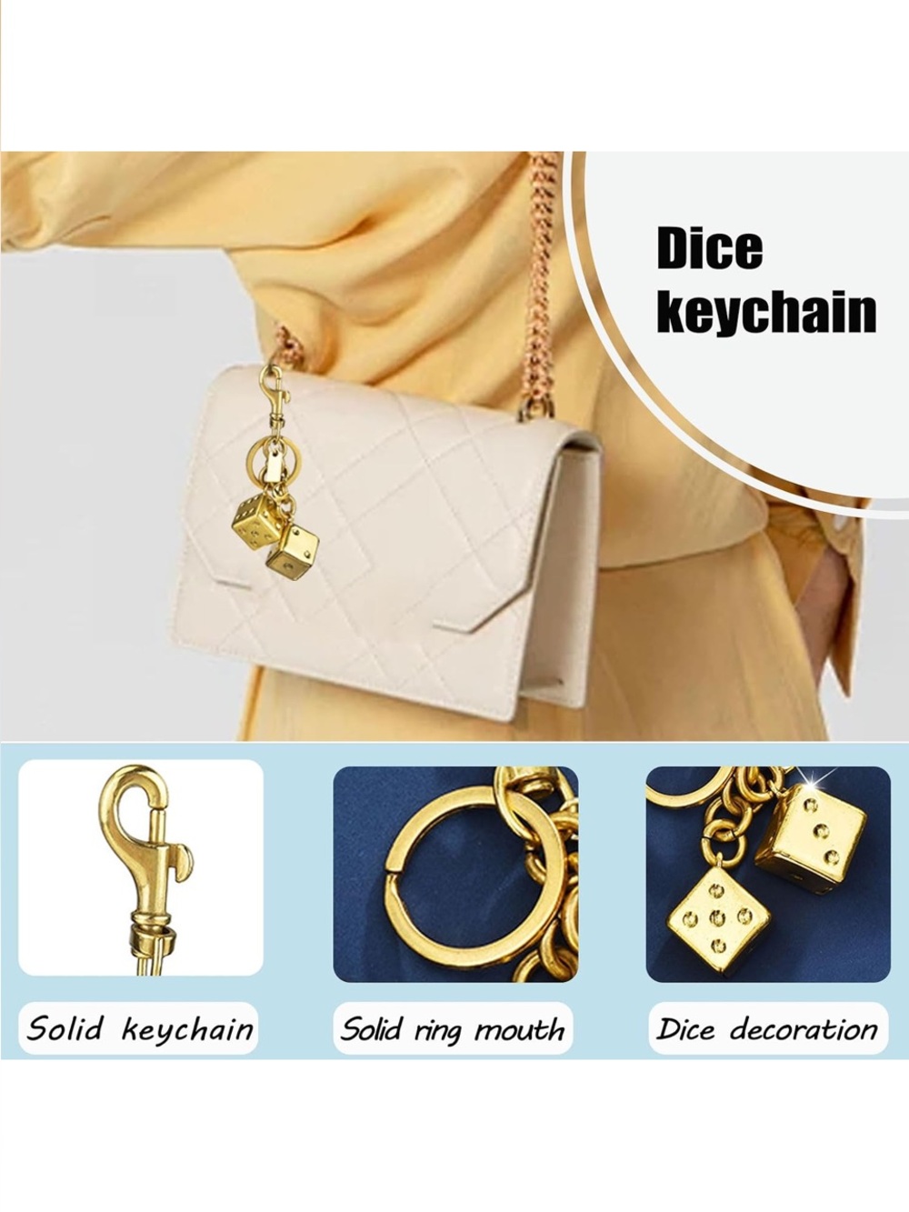 Bag Charm/Key Chain-Dice Metal Cool Keychain Handbag Bag Pendant Key Chain Keych - Picture 3 of 11